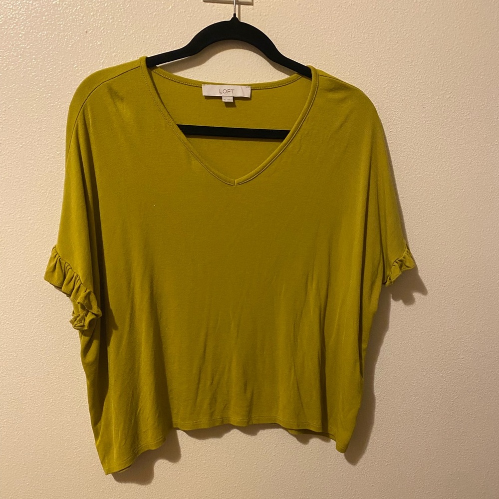 LOFT Olive Green V-Neck Flutter Sleeve Top